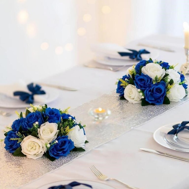 NEW 10 Pcs Fake Flowers Royal Blue & White Kissing Balls Decor - photo 2