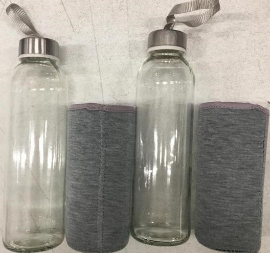 Clear Wide Mouth Glass Water Bottles, Leak Proof Caps, Sleeve - photo 2