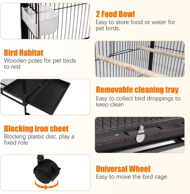 RUN.SE 30-Inch Black Wrought Iron Birdcage Standing Flight Bird - photo 3