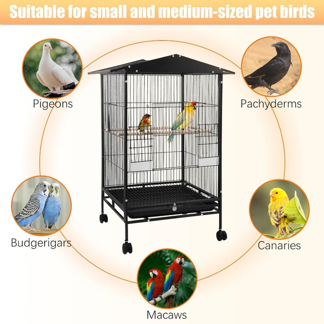 RUN.SE 30-Inch Black Wrought Iron Birdcage Standing Flight Bird - photo 5