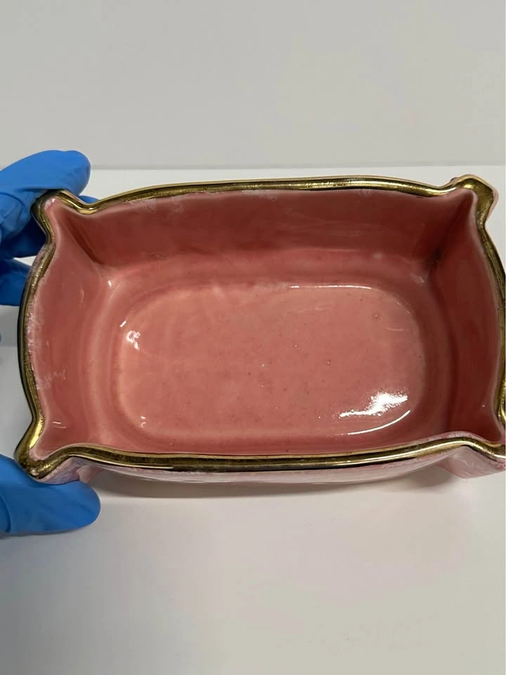 Vintage Pink Ceramic Dish with Gold Trim 22K Gold Decorative Bow - photo 2