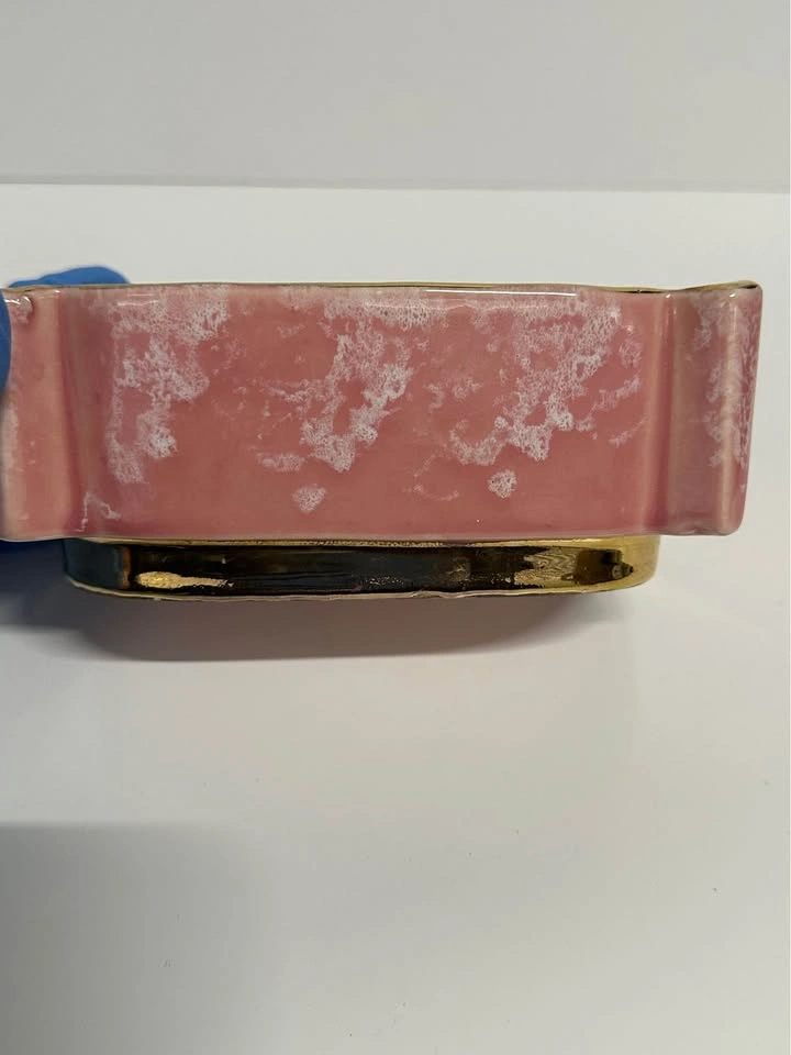 Vintage Pink Ceramic Dish with Gold Trim 22K Gold Decorative Bow - photo 3
