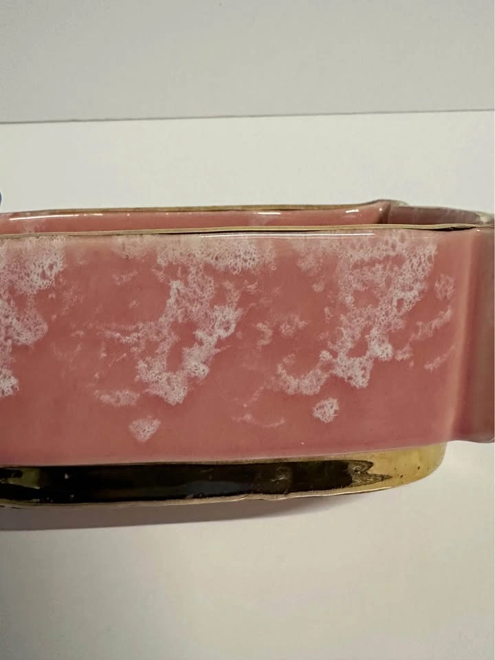 Vintage Pink Ceramic Dish with Gold Trim 22K Gold Decorative Bow - photo 5