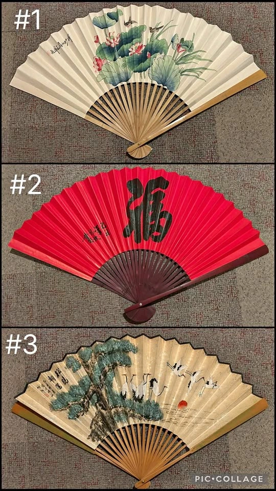 Vintage Handpainted Chinese Decorative Bamboo Fans 48" - $30 Eac
