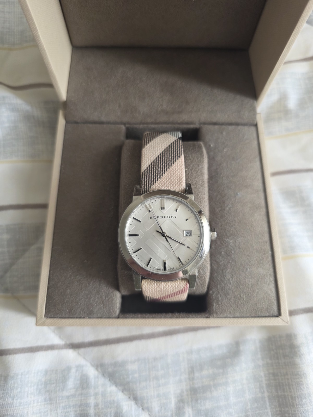 Burberry The City Nova Silver Dial White Leather Watch - BU9022
