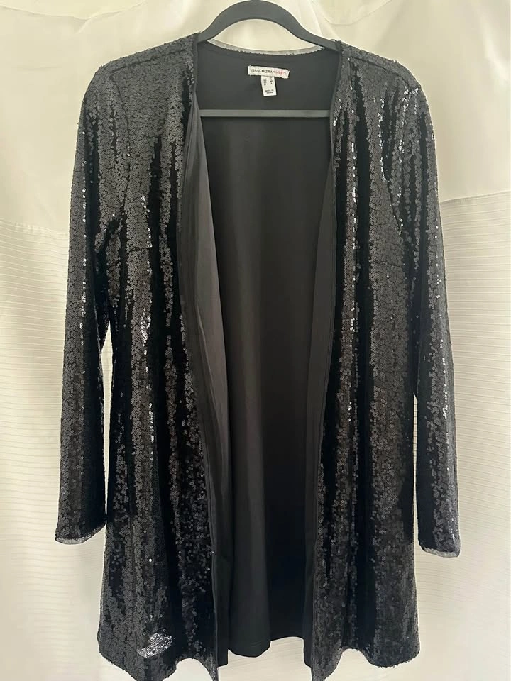 Isaac Mizrahi Black Sequin Cardigan Jacket - New, Size M/L - photo 2