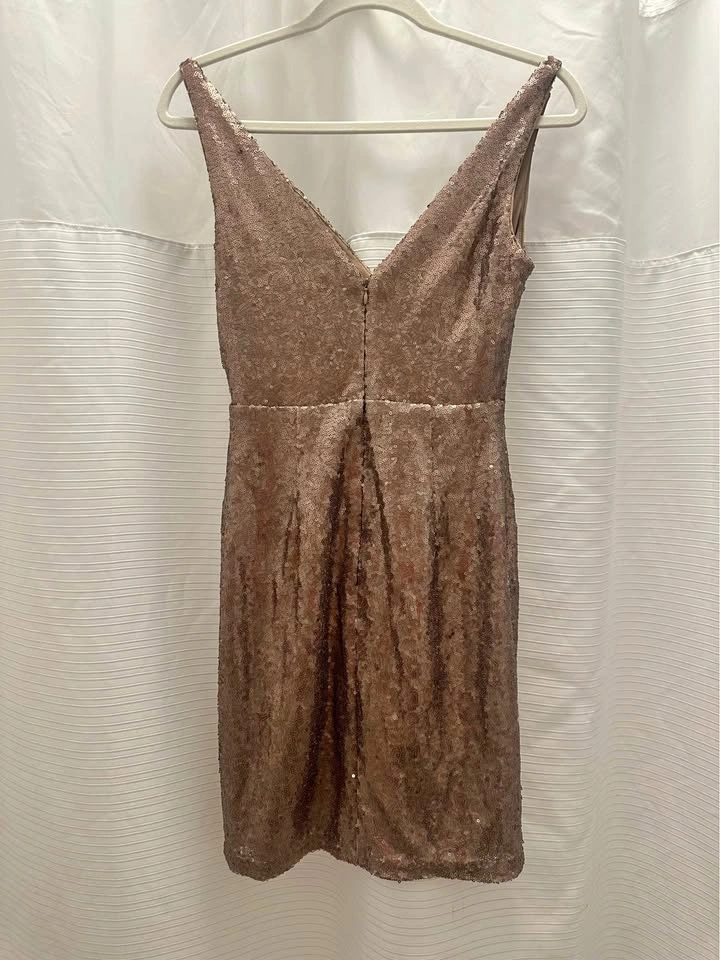 Women's Rose Gold Sequined V-Neck Dress - Size S
