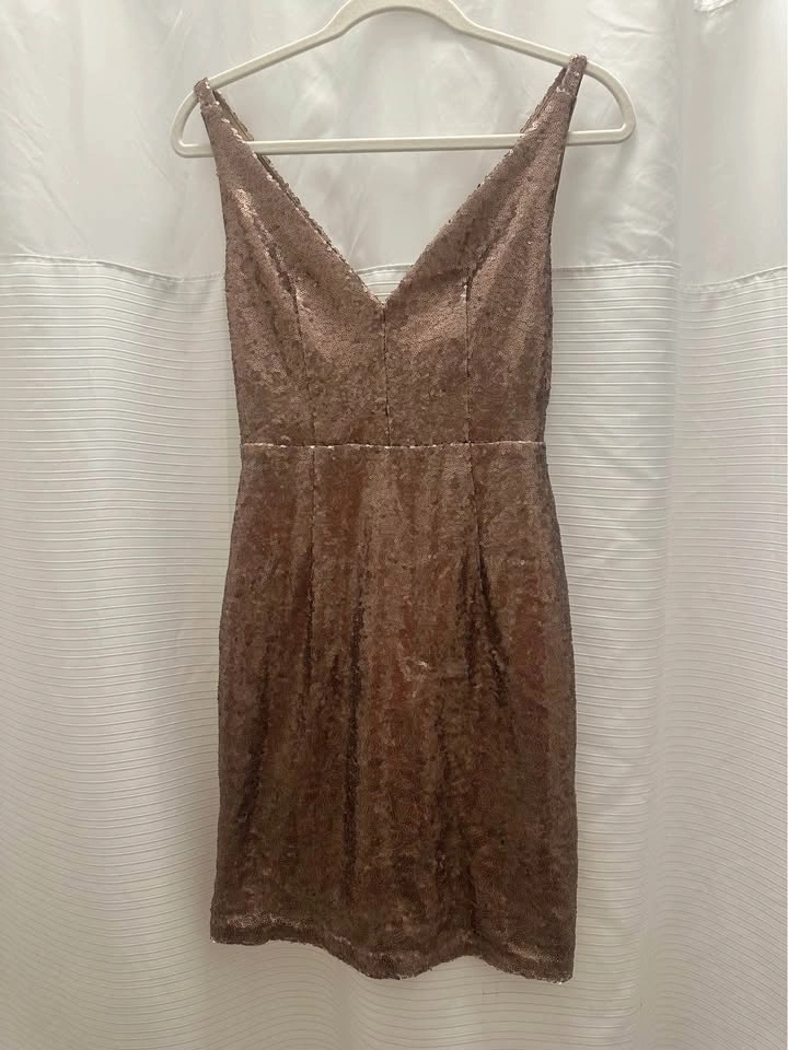 Women's Rose Gold Sequined V-Neck Dress - Size S - photo 2