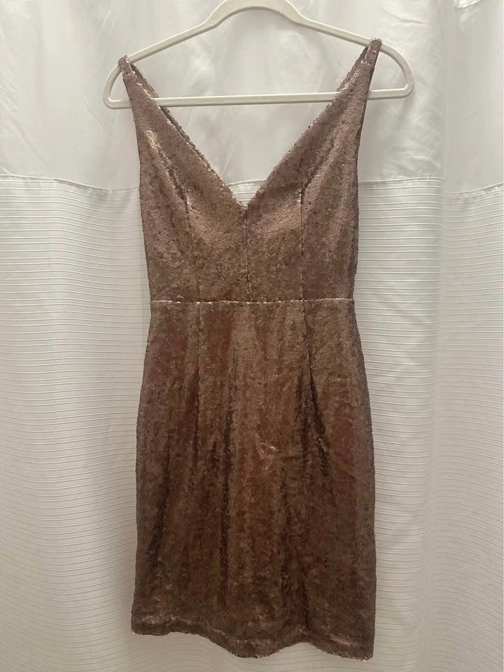 Women's Rose Gold Sequined V-Neck Dress - Size S - photo 3