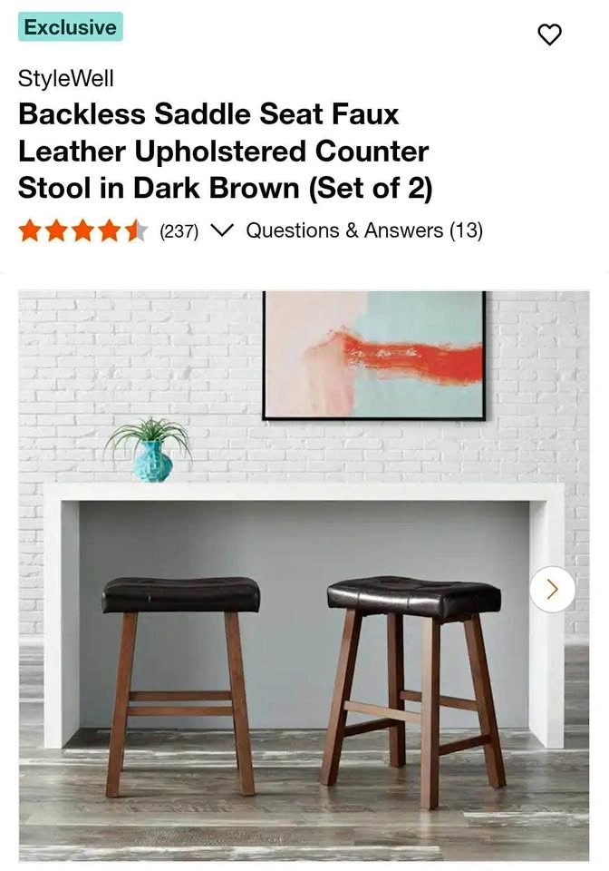 StyleWell Backless Saddle Seat Counter Stools (Set of 2)