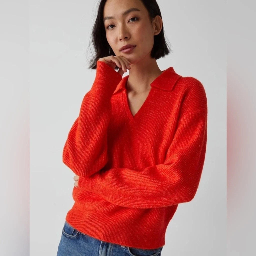 Michael Stars Stevie Collard Pullover - Tangerine, Size S, NWT