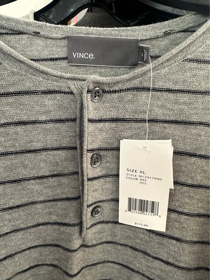Vince Men's Striped Henley Sweater XL - photo 2
