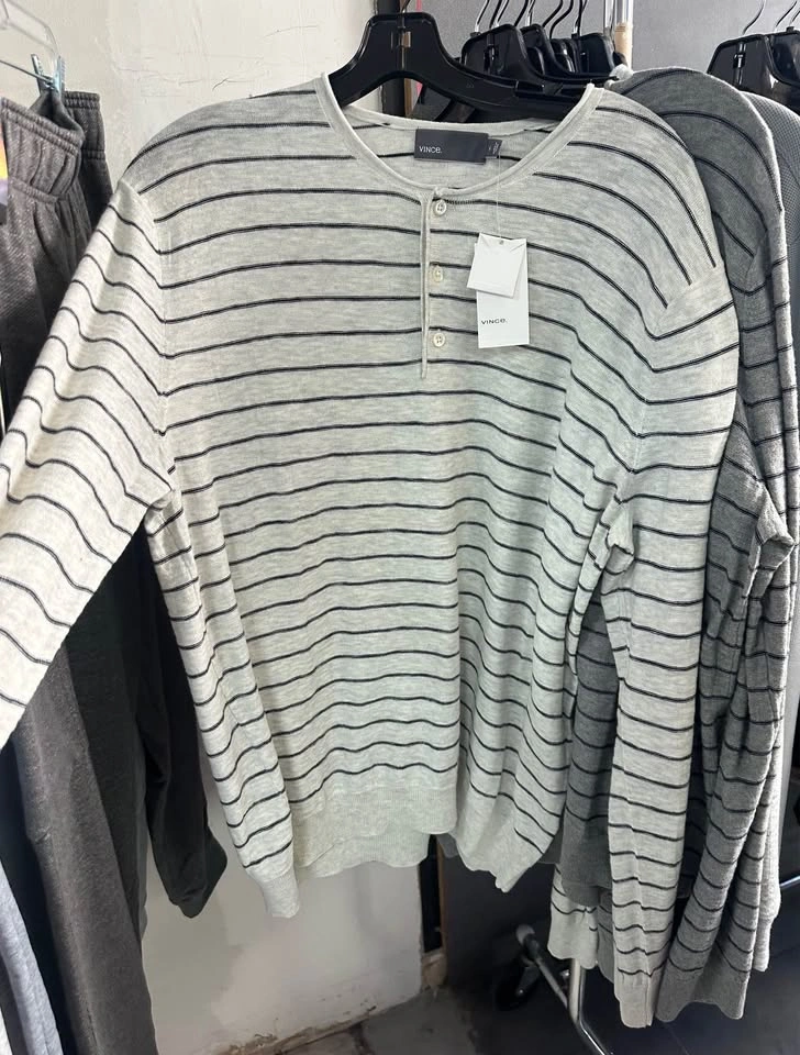 Vince Men's Striped Henley Sweater XL - photo 3