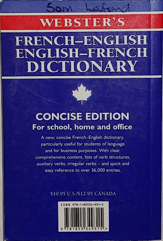 Webster's French-English Dictionary Book Canadian Edition - photo 2