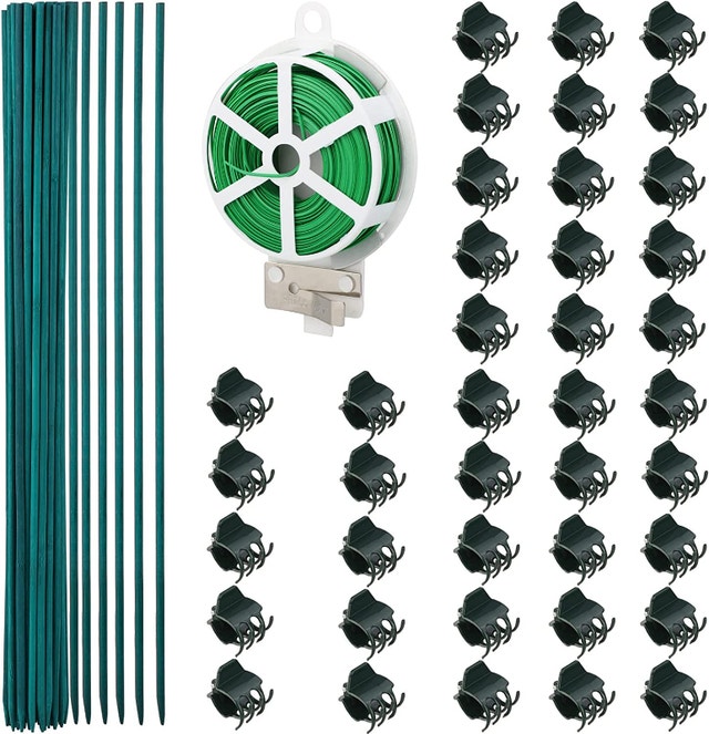 40 Pcs Plant Support Stakes & Vine Clips + Twist Ties