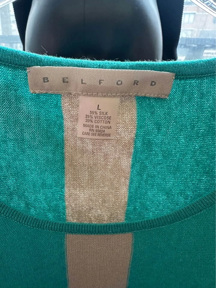 Brand New BELFORD Deep Aqua Beige Striped Silk Blend Knit Top, S - photo 2
