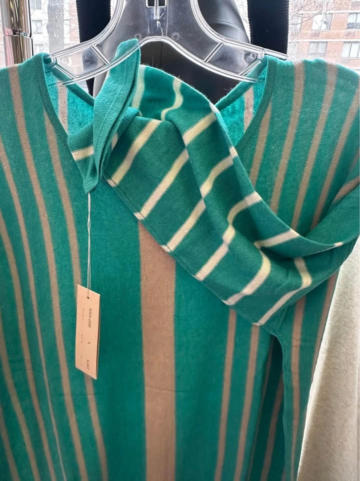 Brand New BELFORD Deep Aqua Beige Striped Silk Blend Knit Top, S - photo 3
