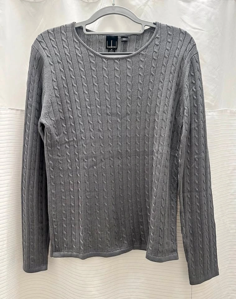 Belloro Grey 100% Silk Cable Knit Sweater M