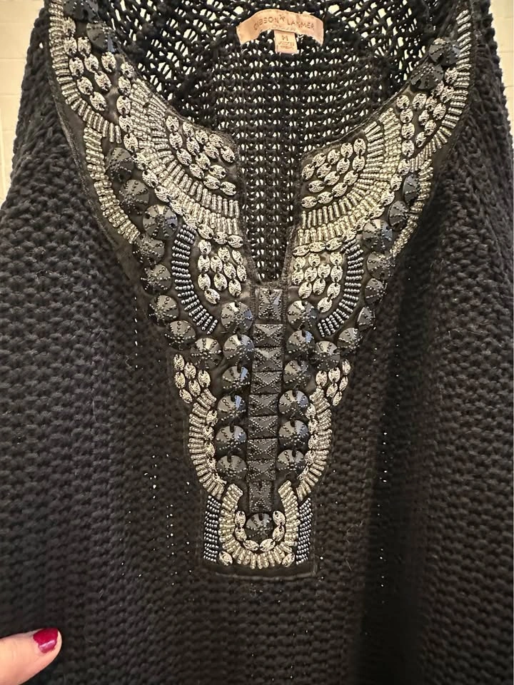 Embroidered Loose Oversize Black Knit Sweater - Medium (Runs Lar - photo 4