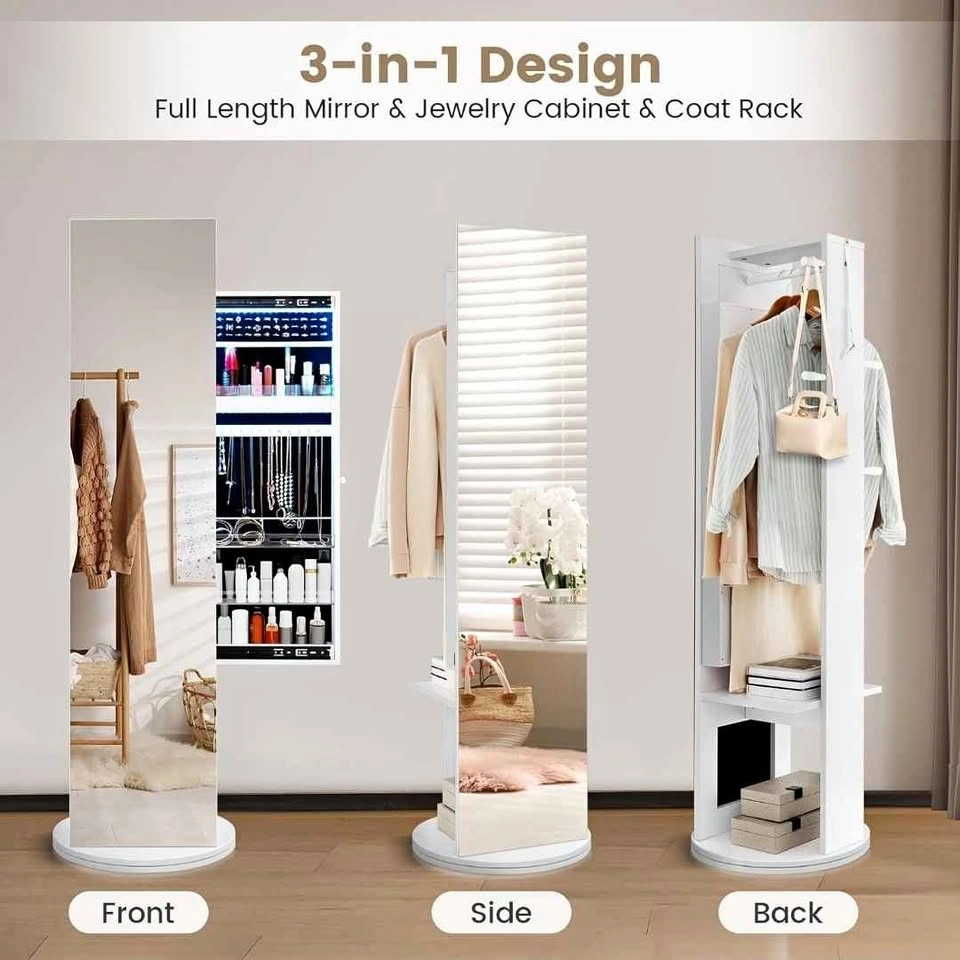 Costway 2 Shelf White Swivel Jewellery Cabinet