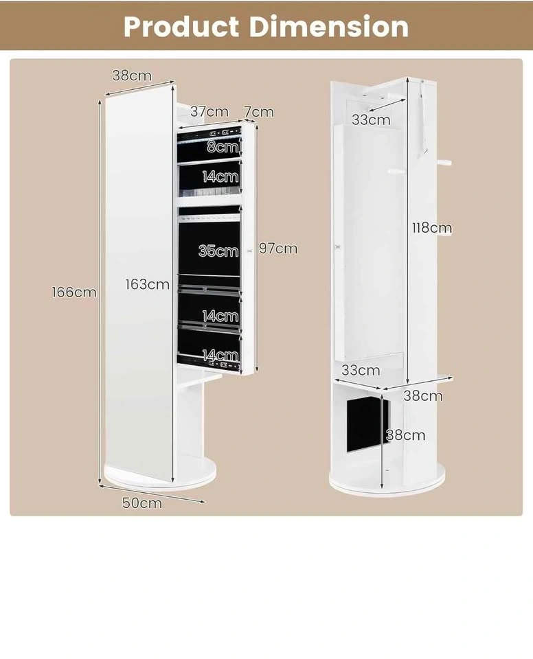 Costway 2 Shelf White Swivel Jewellery Cabinet - photo 2