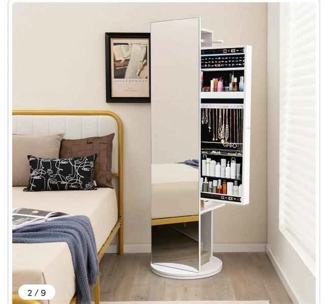 Costway 2 Shelf White Swivel Jewellery Cabinet - photo 3