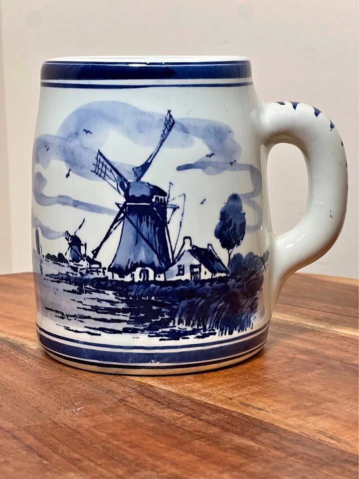Delft Blue Windmill Beer Stein Hand Painted Holland Art