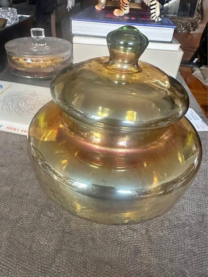 Vintage Glass Decorative Bowl with Lid