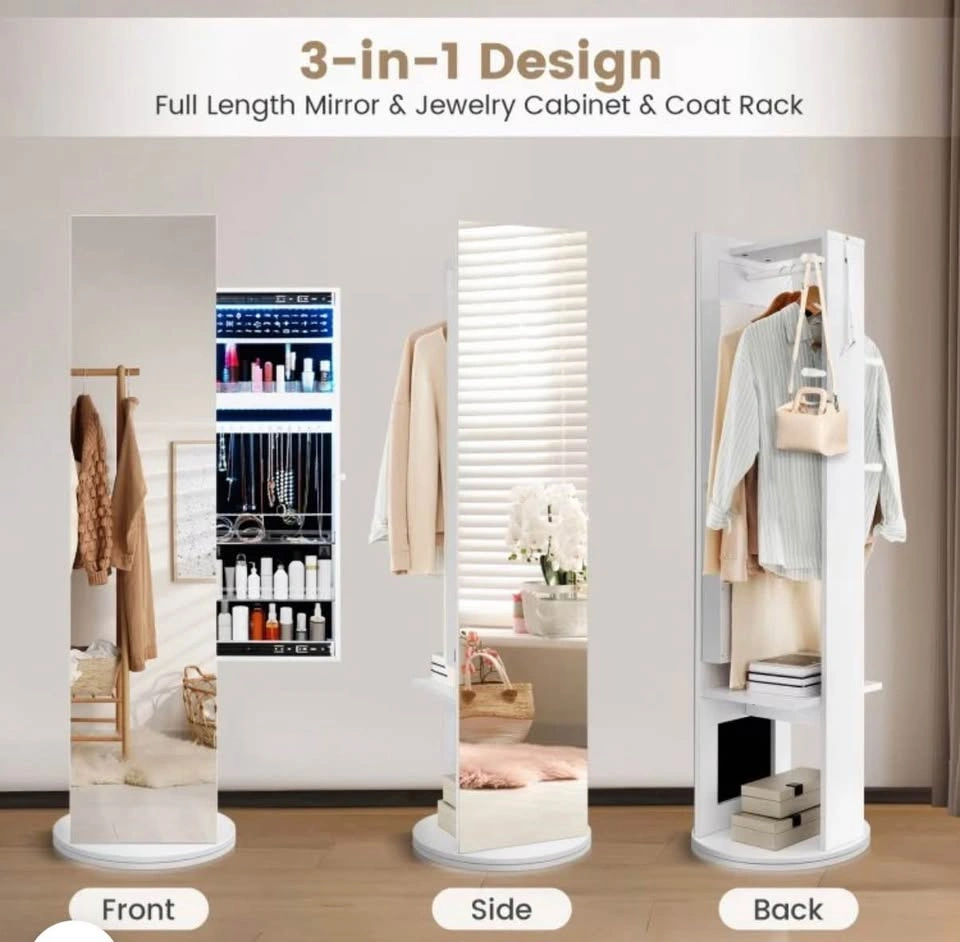 Costway 360 Swivel Jewelry Cabinet Armoire w/ Mirror & Coat Rack - photo 2