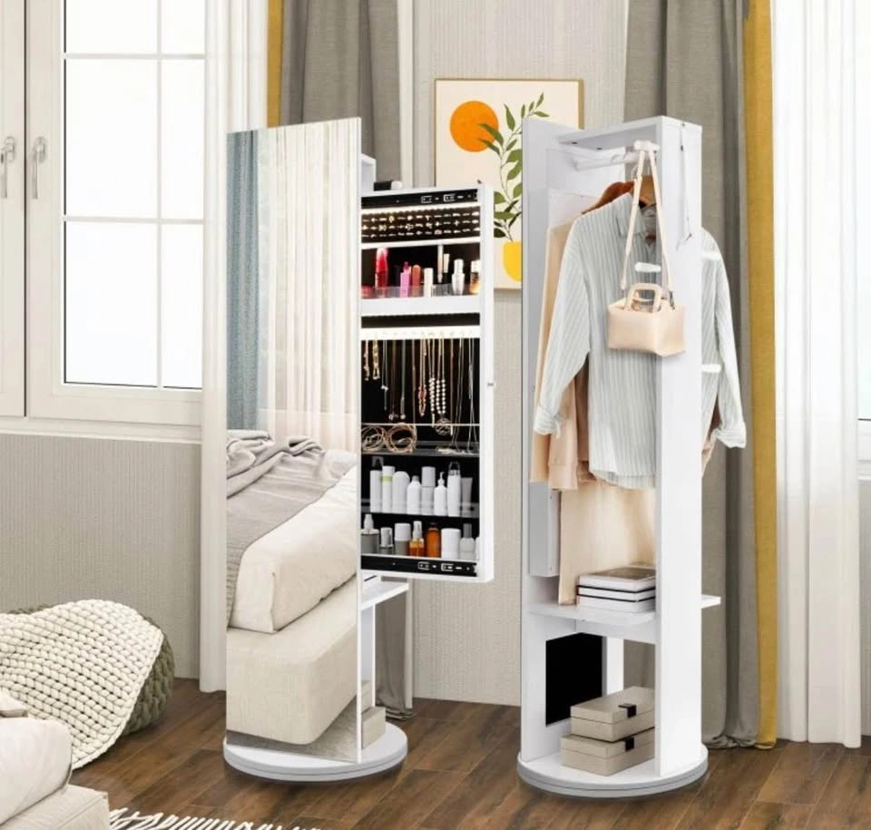 Costway 360 Swivel Jewelry Cabinet Armoire w/ Mirror & Coat Rack - photo 3