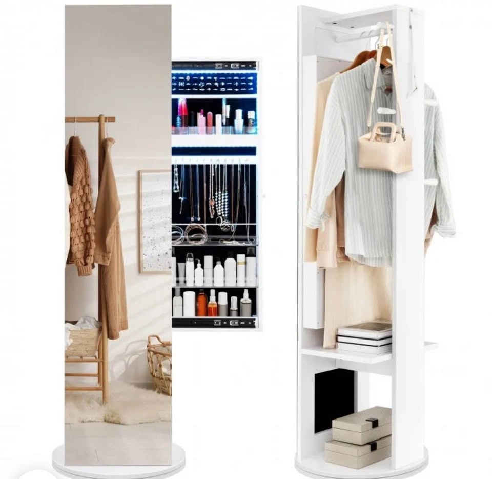 Costway 360 Swivel Jewelry Cabinet Armoire w/ Mirror & Coat Rack - photo 4