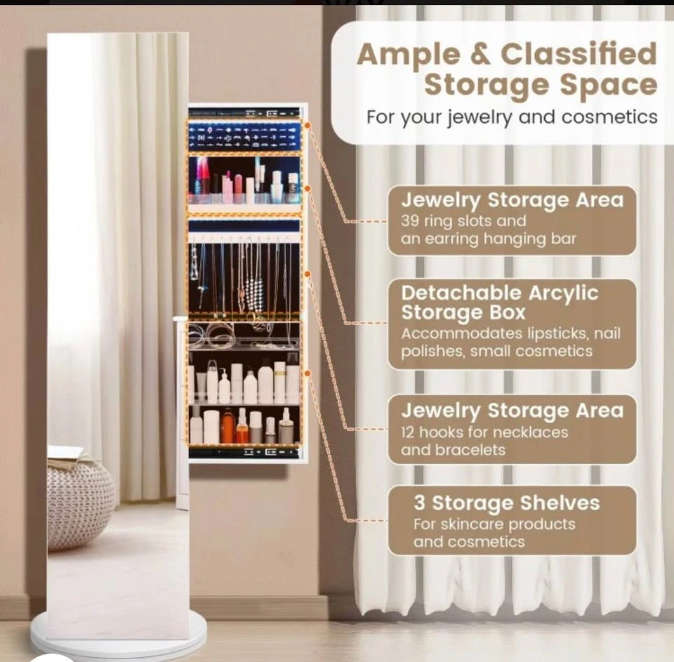 Costway 360 Swivel Jewelry Cabinet Armoire w/ Mirror & Coat Rack - photo 5