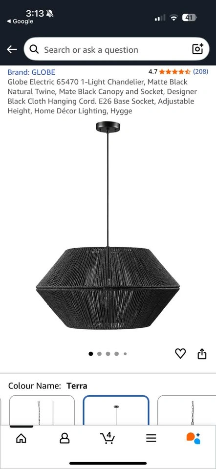 Globe Electric 65470 1-Light Chandelier, Matte Black - photo 3
