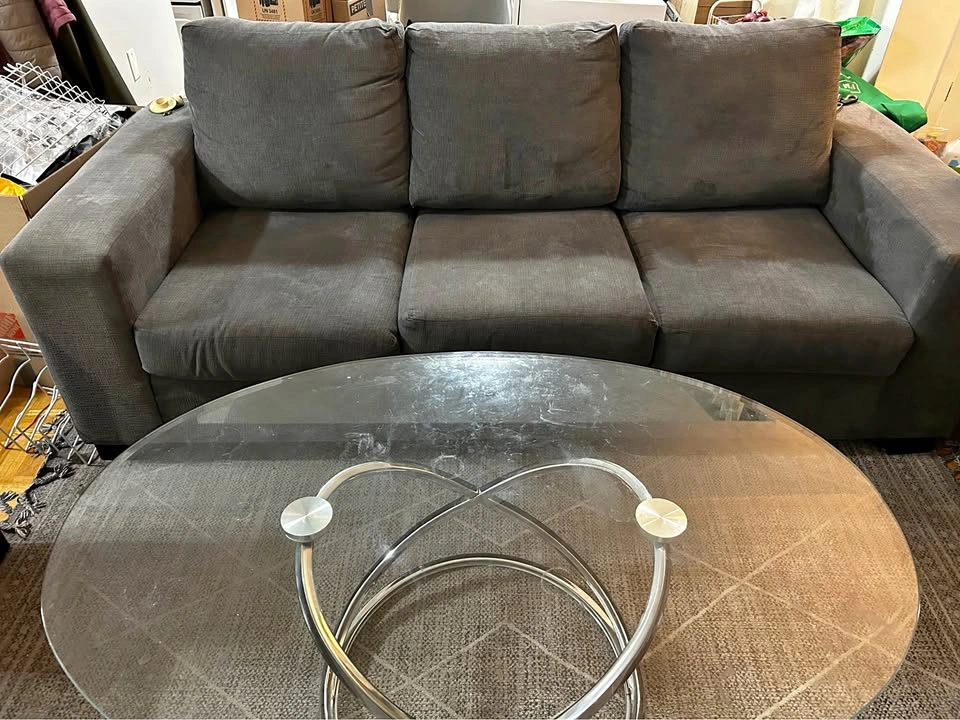5 Seater Sofa + Glass Coffee Table + Side Table – $320