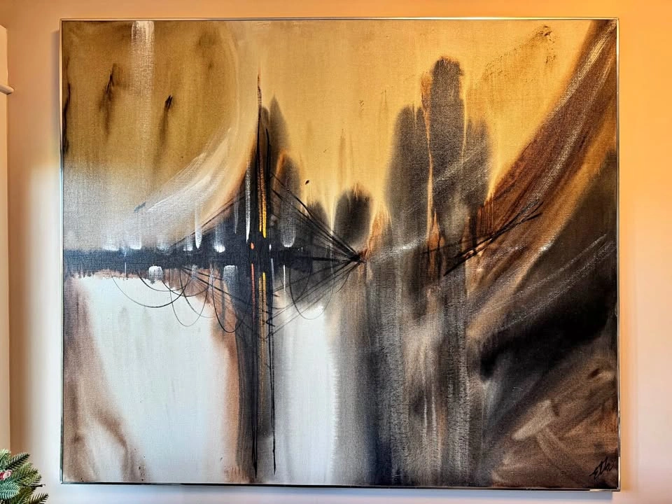 Large Modern Abstract Oil Painting – Neutral Tones