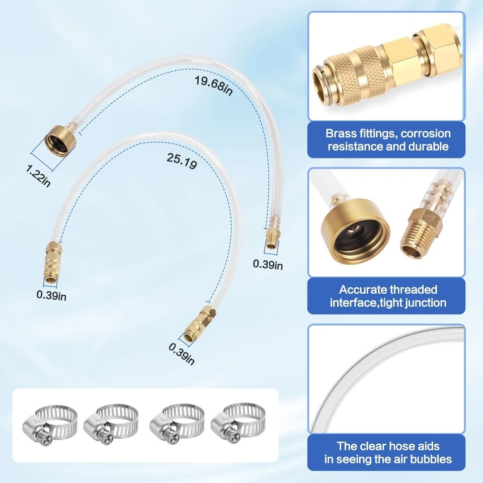 New Brake Bleeder Kit Hoses Brass Fittings Clamps - photo 3