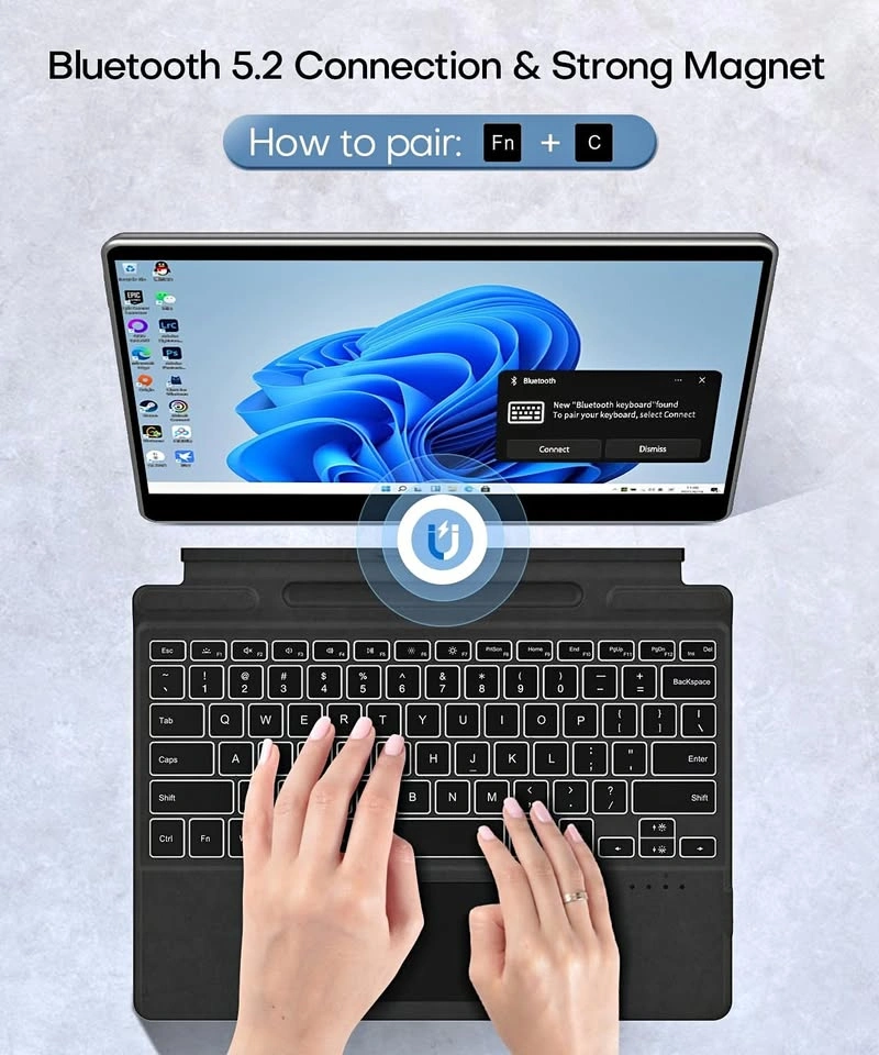 Bluetooth Keyboard for Tablet with Trackpad & 7-Color Backlight