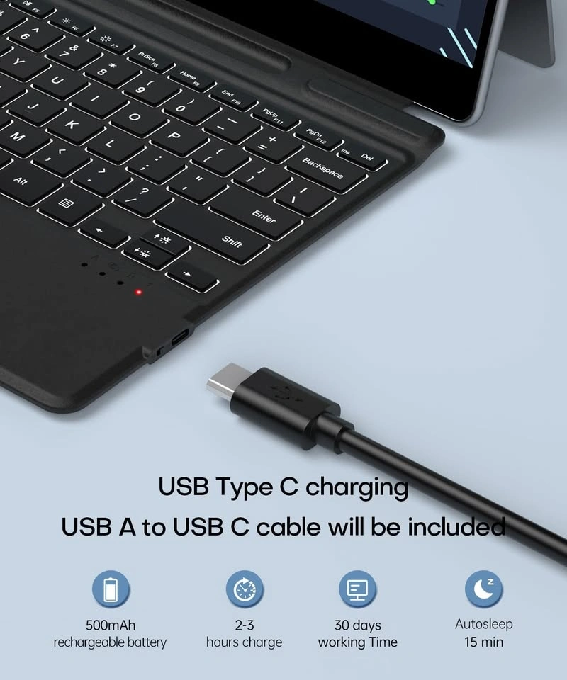 Bluetooth Keyboard for Tablet with Trackpad & 7-Color Backlight - photo 3