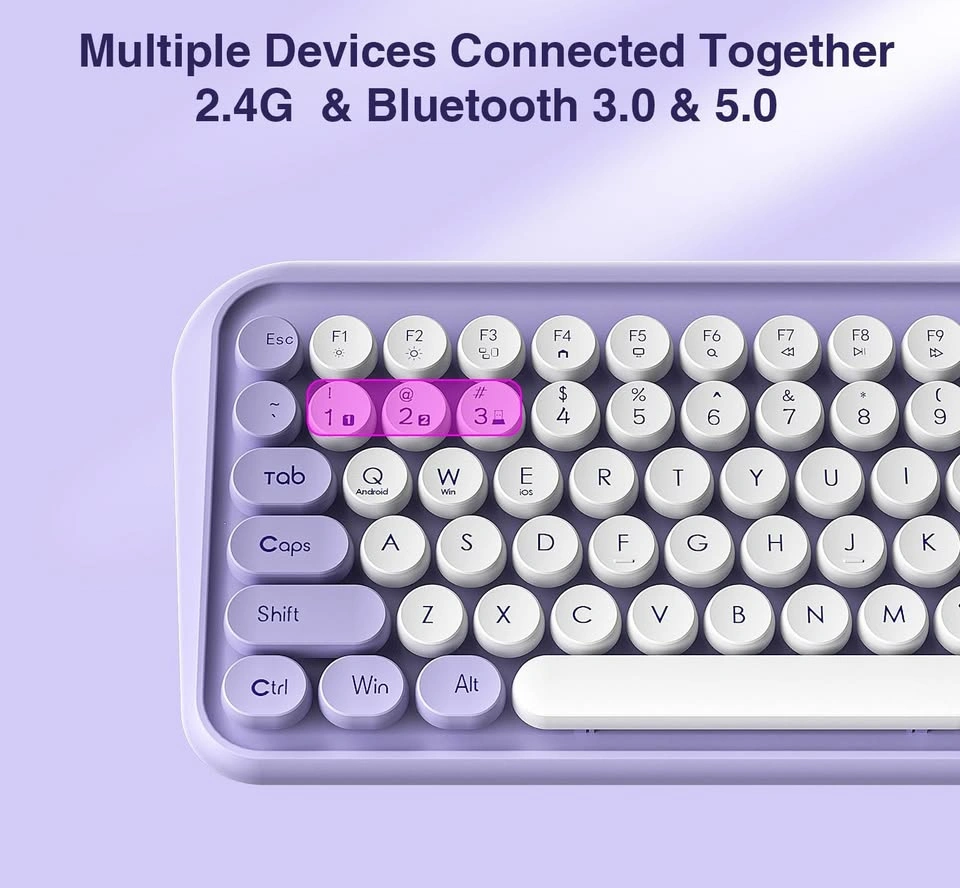 Purple White Mechanical Wireless Keyboard Retro Round Keycaps - photo 3