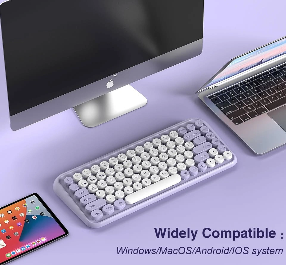 Purple White Mechanical Wireless Keyboard Retro Round Keycaps - photo 4