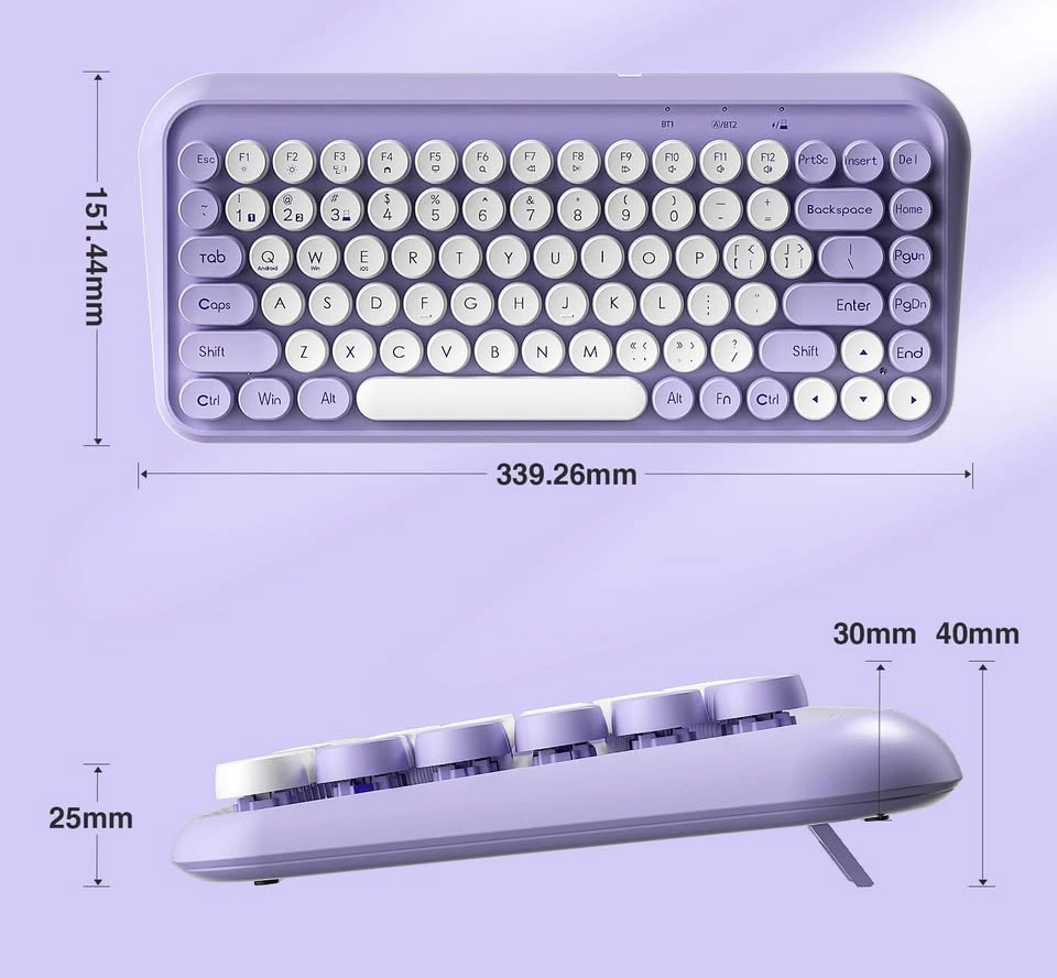 Purple White Mechanical Wireless Keyboard Retro Round Keycaps - photo 5