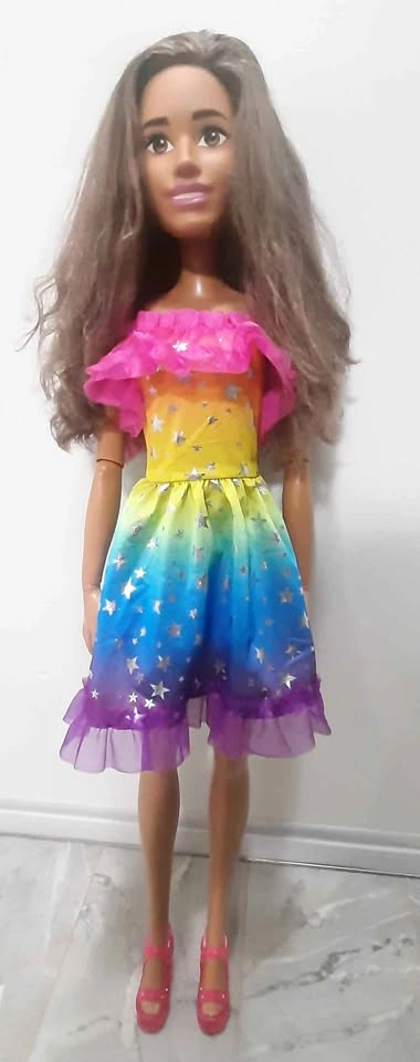 28-inch Tall Barbie Large Doll, Brown Hair, Rainbow Dress
