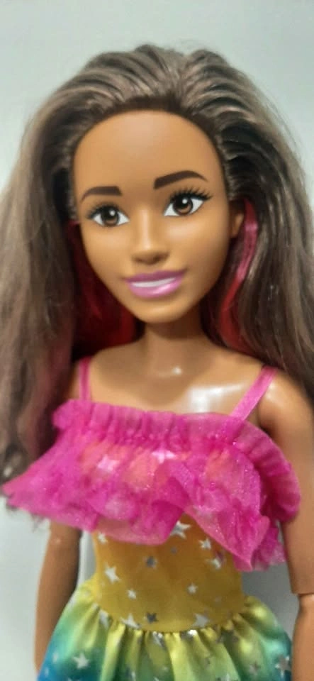 28-inch Tall Barbie Large Doll, Brown Hair, Rainbow Dress - photo 4