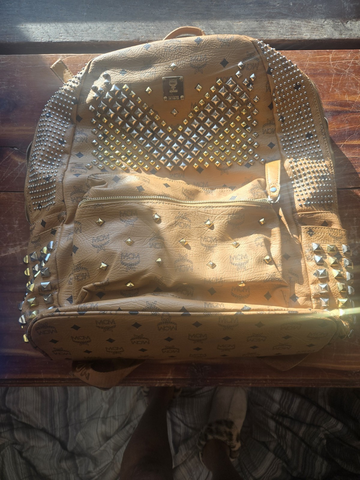 Vintage MCM Authentic Leather Backpack Brown Monogram Missing Bi