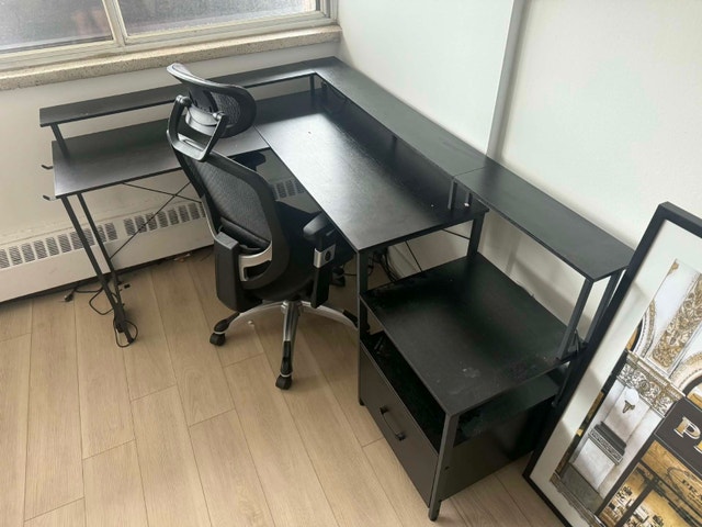 L-Shaped Desk with Monitor Shelf & Drawer - photo 2