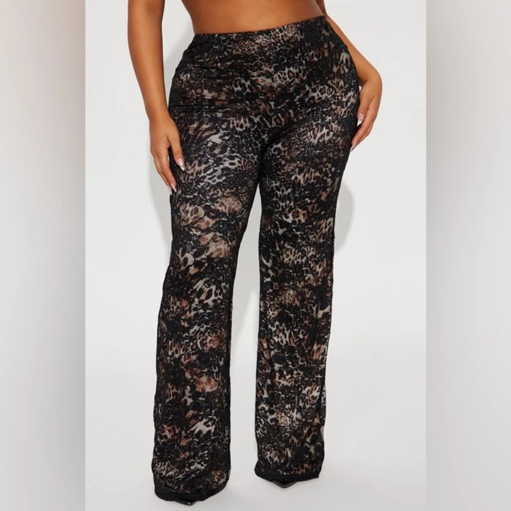 Fashion Nova Wild Side Lace Flare Pant - Black/combo M NWT