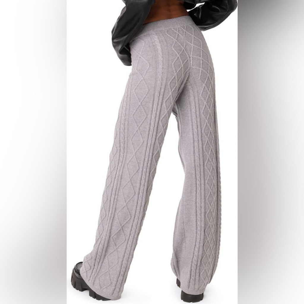 Edikted Kasey Cable Knit Cotton Pants M/L Gray