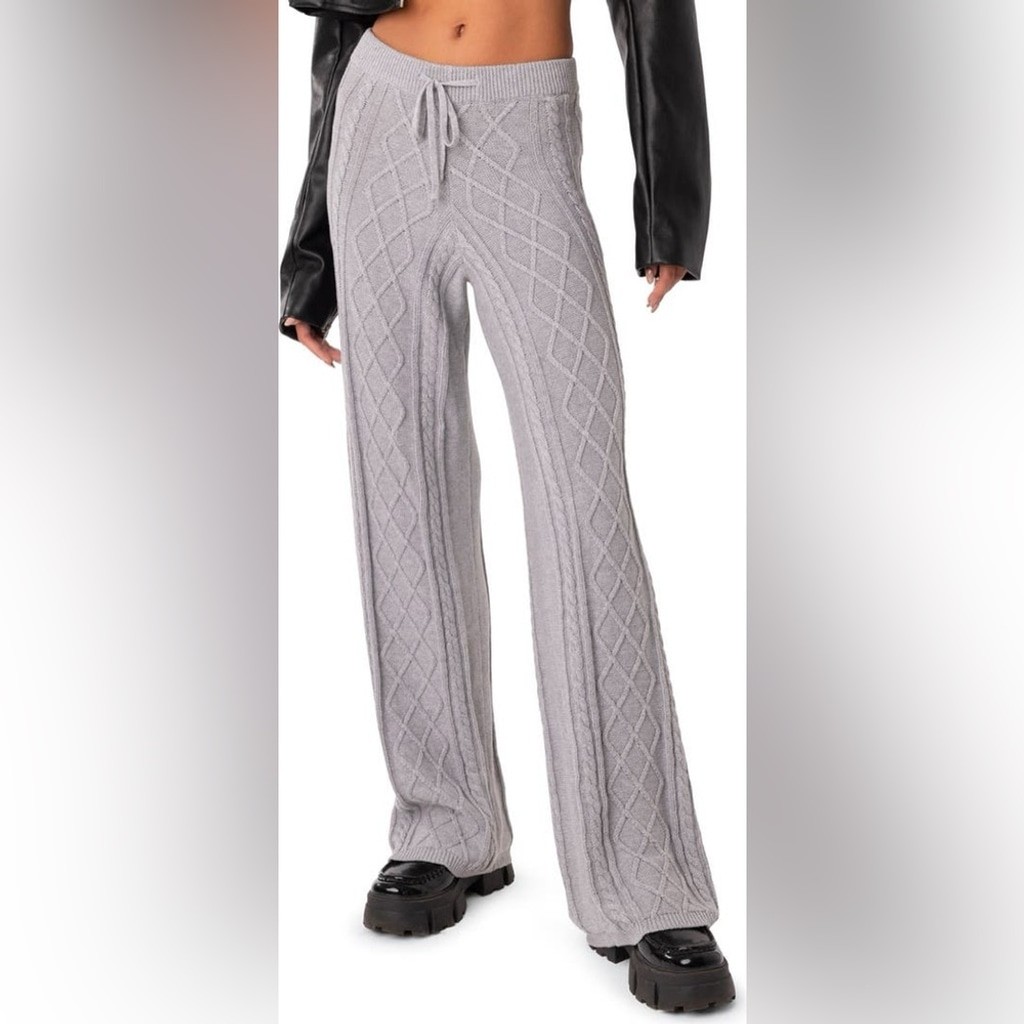 Edikted Kasey Cable Knit Cotton Pants M/L Gray - photo 2