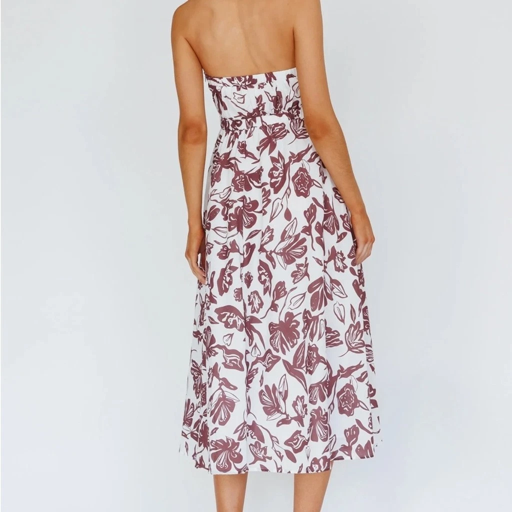 Caloundra Strapless Midi Dress Floral Walnut small nwt
