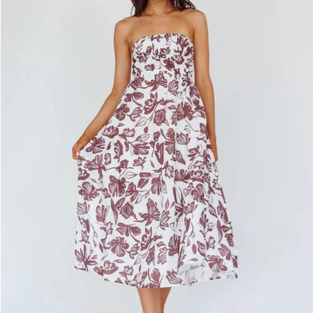 Caloundra Strapless Midi Dress Floral Walnut small nwt - photo 2